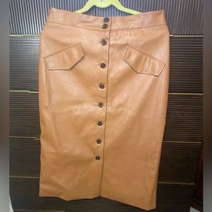 Faux Leather Button Down Pencil Skirt